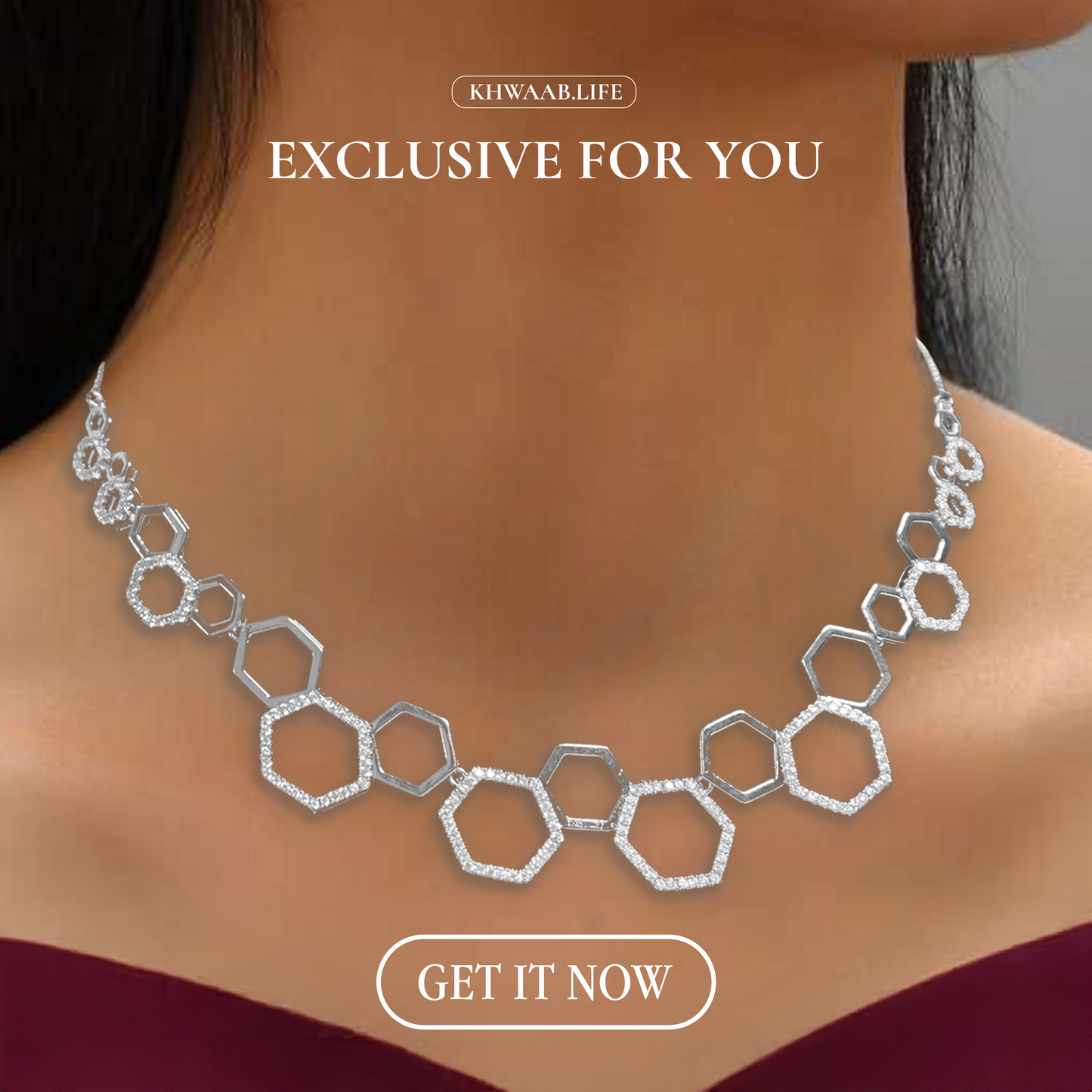 Hexagonal Elegance AD Necklace